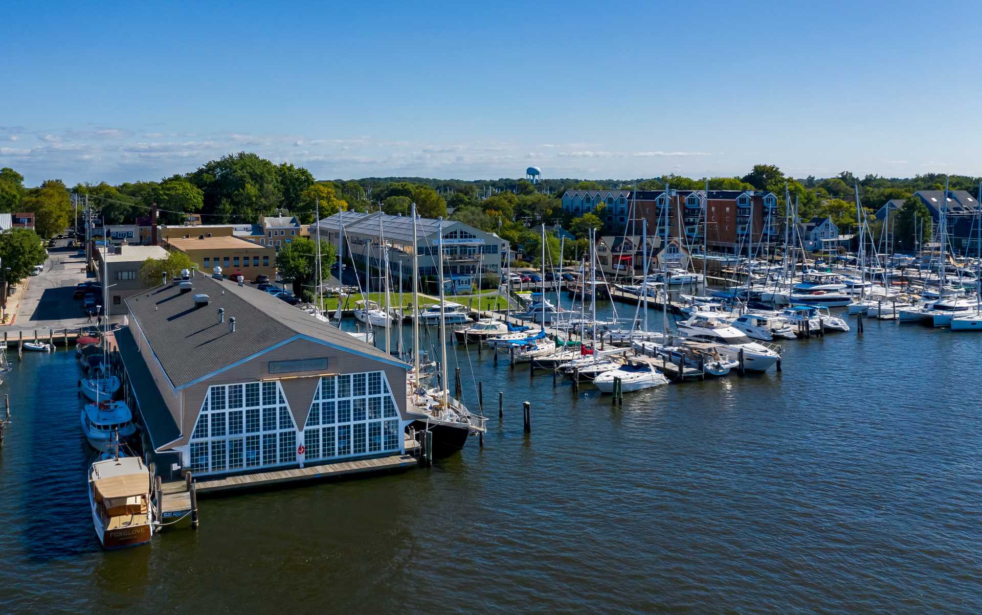 A lovely summer day at 222 Severn office complex and marina, waterfront property on Spa Creek across from Annapolis, Maryland.